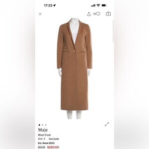 Maje Tan Wool Coat for Women new